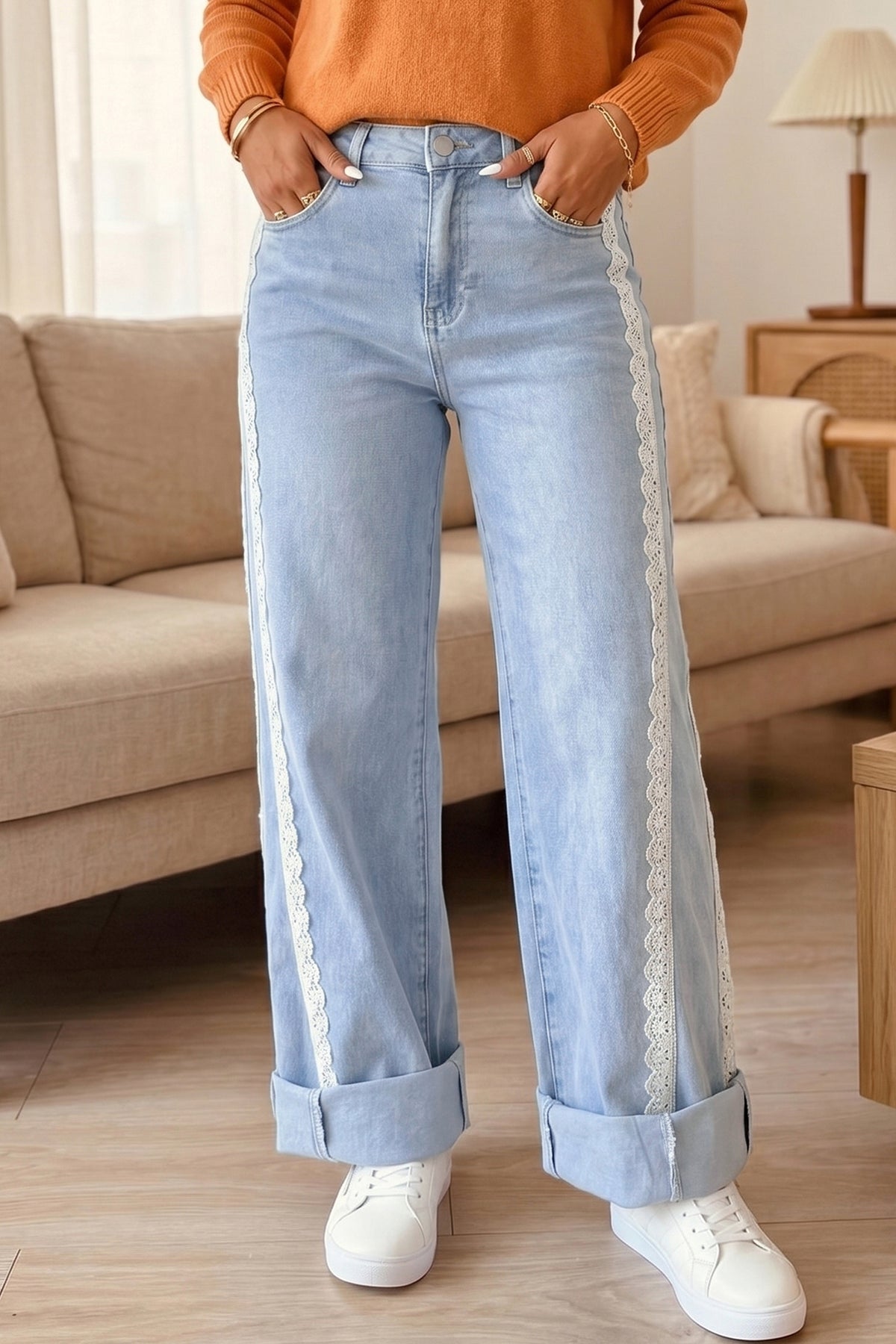 Laurelton Lace-Trim Jeans